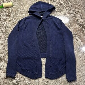 Ivivva Lululemon Girls Navy Blue Knit Hooded Open Cardigan Sweater SZ 12 IG3610S